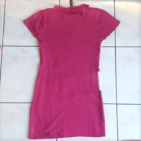 Geometric Post-modern Minidress, Magenta Whitecut - Picture 2 of 4